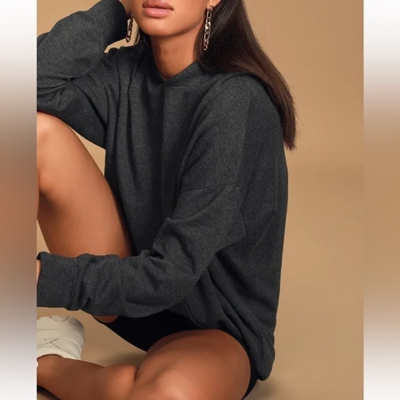 Lulu’s Personal Best Heather Charcoal Grey Pullover Hoodie Oversized Size XS - Picture 3 of 10